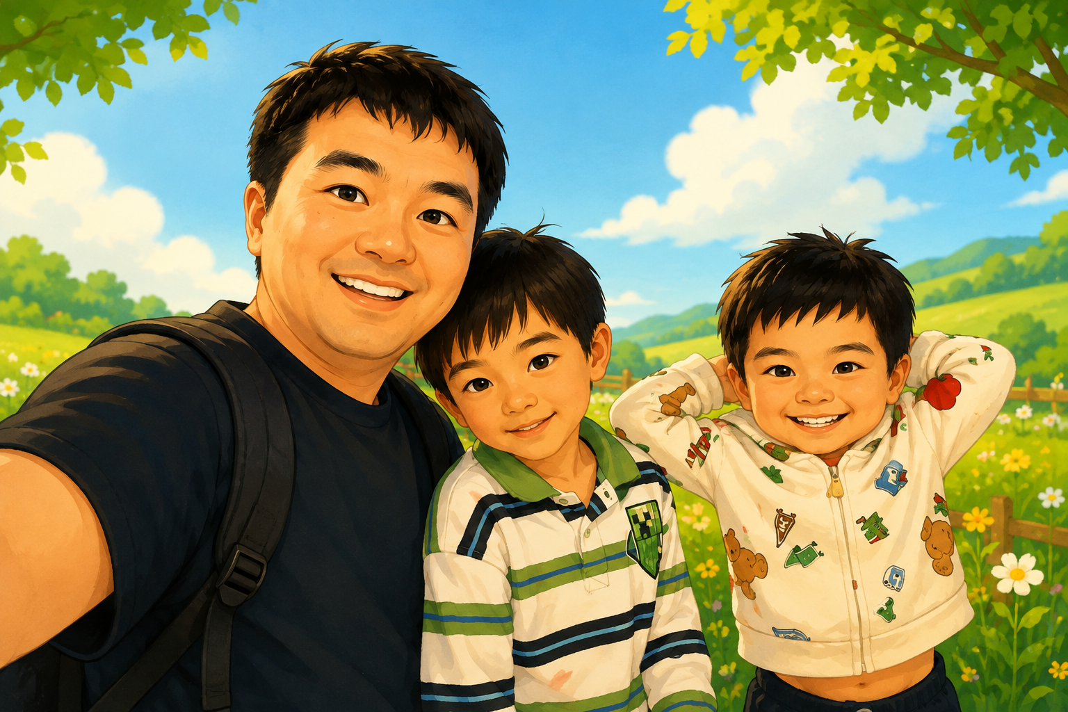 The family behind Kids AI Game 101, illustrated together